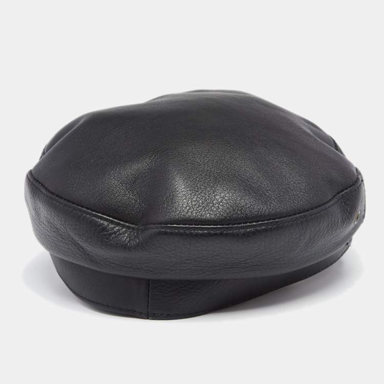 Pre Owned DSquared2 Black Marlon Brando Leather Newsboy Cap