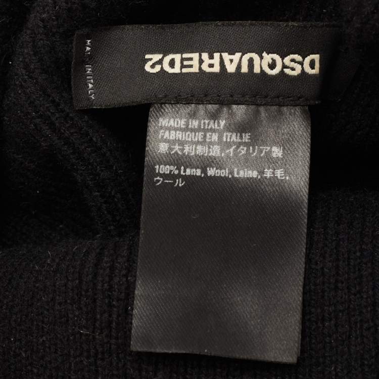 Pre Owned Dsquared2 Black Logo Embroidered Wool Beanie 