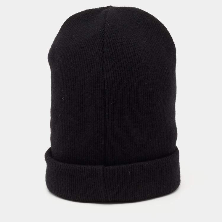 Pre Owned Dsquared2 Black Logo Embroidered Wool Beanie 