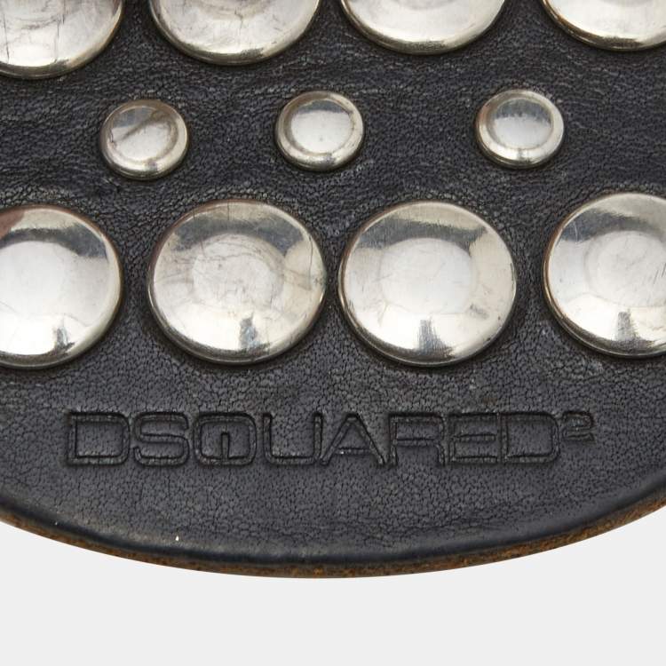 Pre Owned Dsquared2 Black Leather Studded Belt 95CM