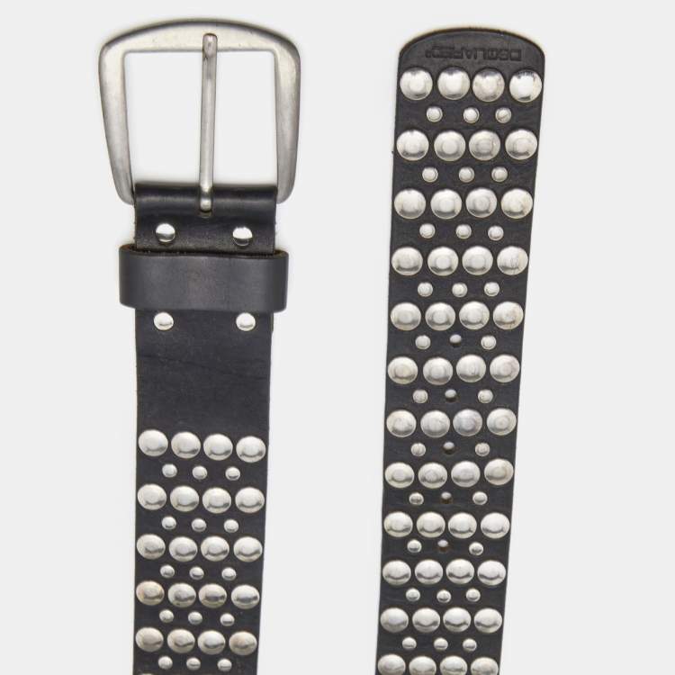 Pre Owned Dsquared2 Black Leather Studded Belt 95CM