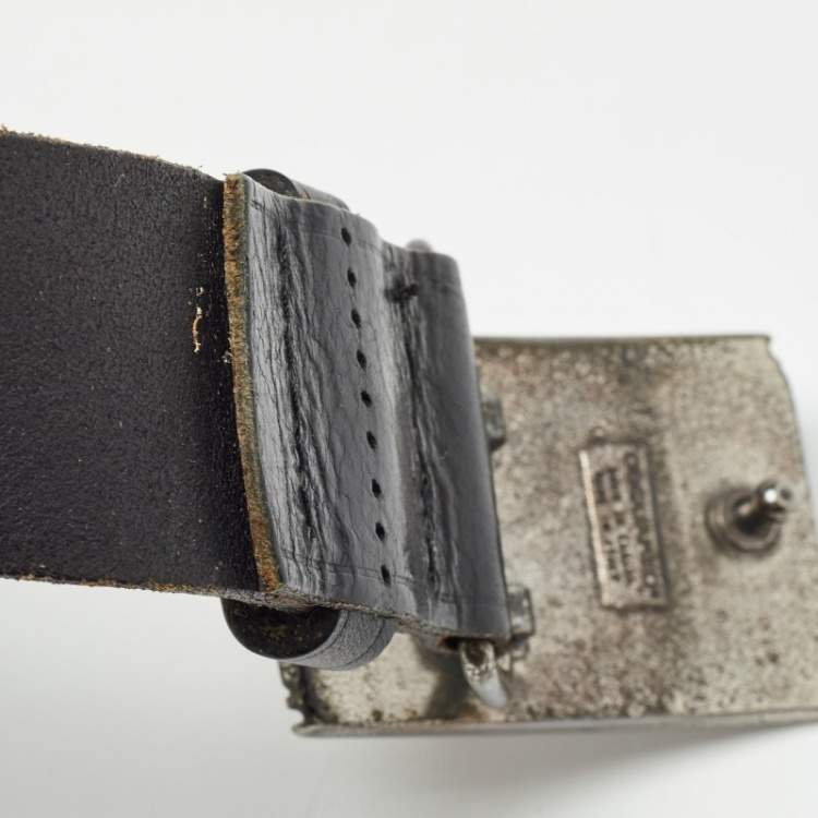 Pre Owned Dsquared2 Black Leather Logo Plague Buckle Belt M