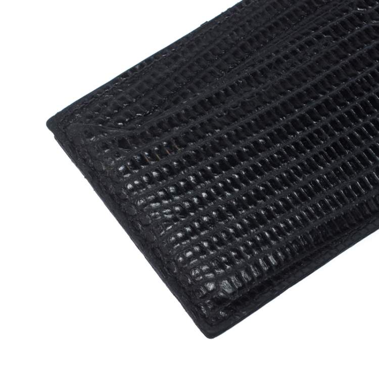 Pre Owned Dsquared2 Black Lizard Embossed Leather Card Holder