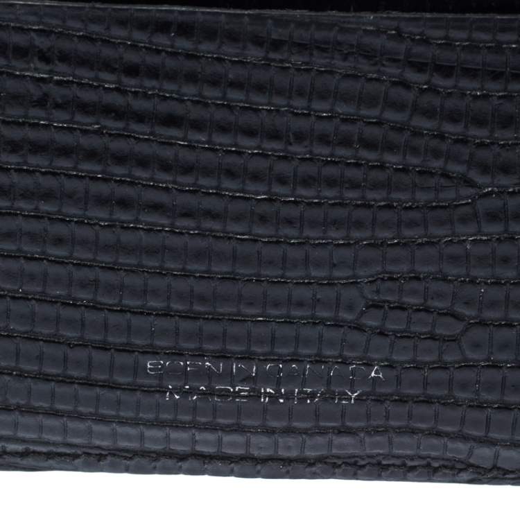 Pre Owned Dsquared2 Black Lizard Embossed Leather Card Holder
