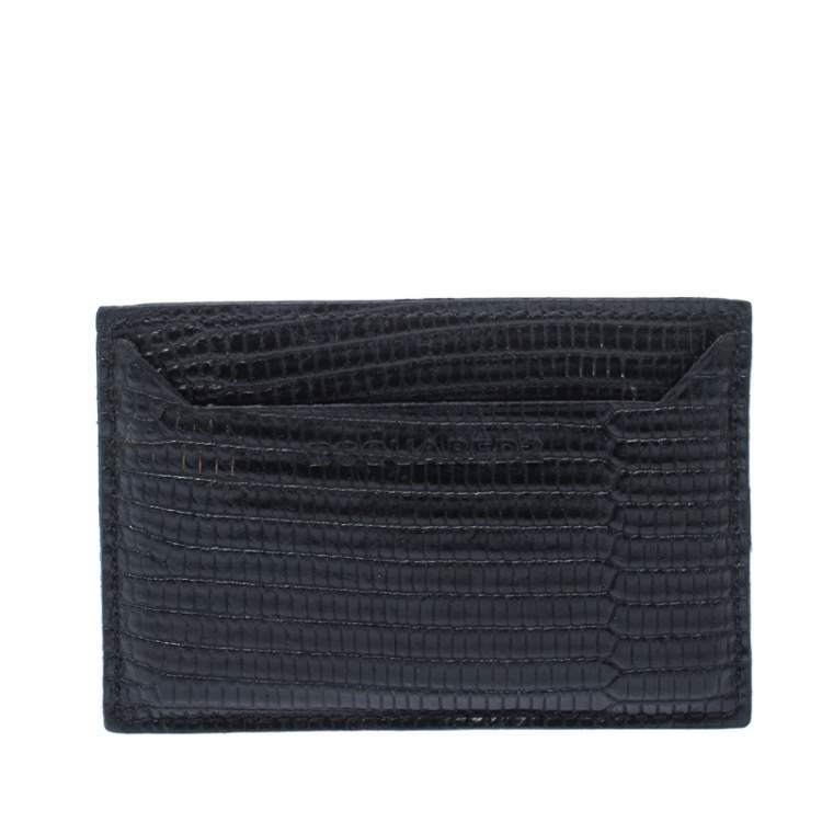 Pre Owned Dsquared2 Black Lizard Embossed Leather Card Holder