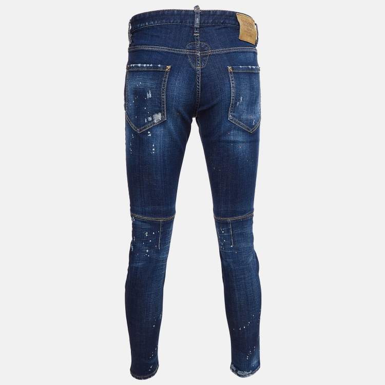 Pre Owned Dsquared2 Blue Pint Splashed Distressed Denim Jeans L Waist 36"