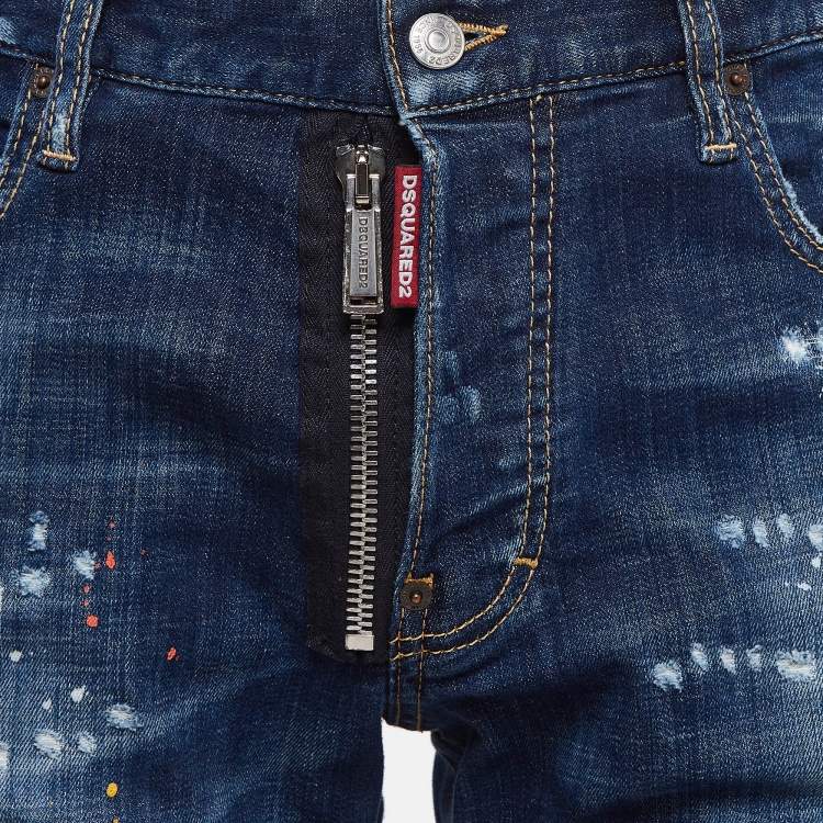 Pre Owned Dsquared2 Blue Pint Splashed Distressed Denim Jeans L Waist 36"