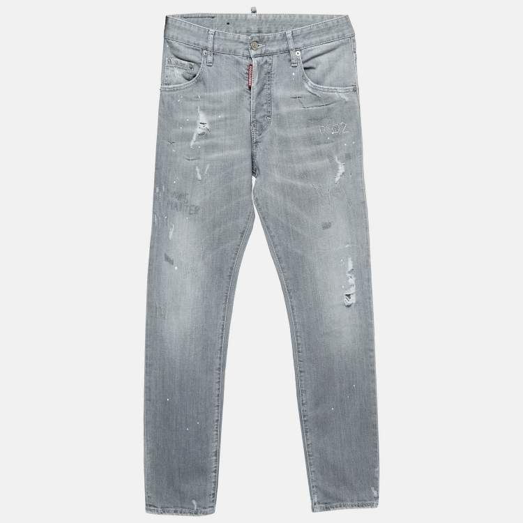 Pre Owned Dsquared2 Grey Distressed Denim Skater Jeans M Waist 32"