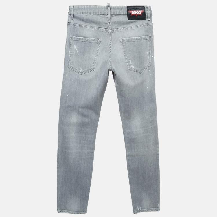 Pre Owned Dsquared2 Grey Distressed Denim Skater Jeans M Waist 32"