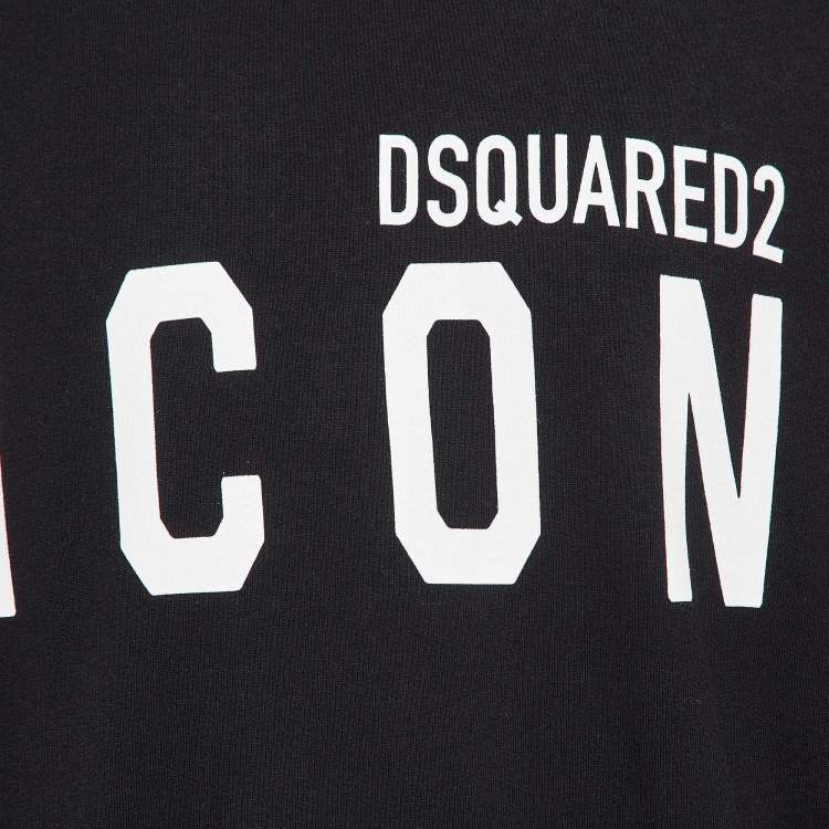 Pre Owned Dsquared2 Black Printed Cotton Knit Sweatshirt L