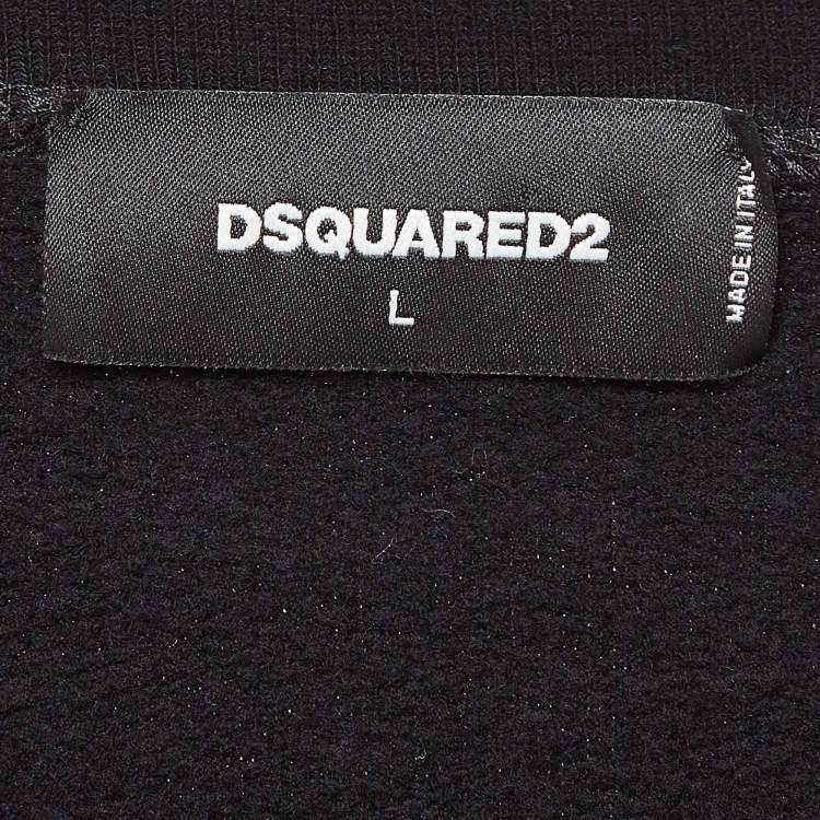 Pre Owned Dsquared2 Black Printed Cotton Knit Sweatshirt L