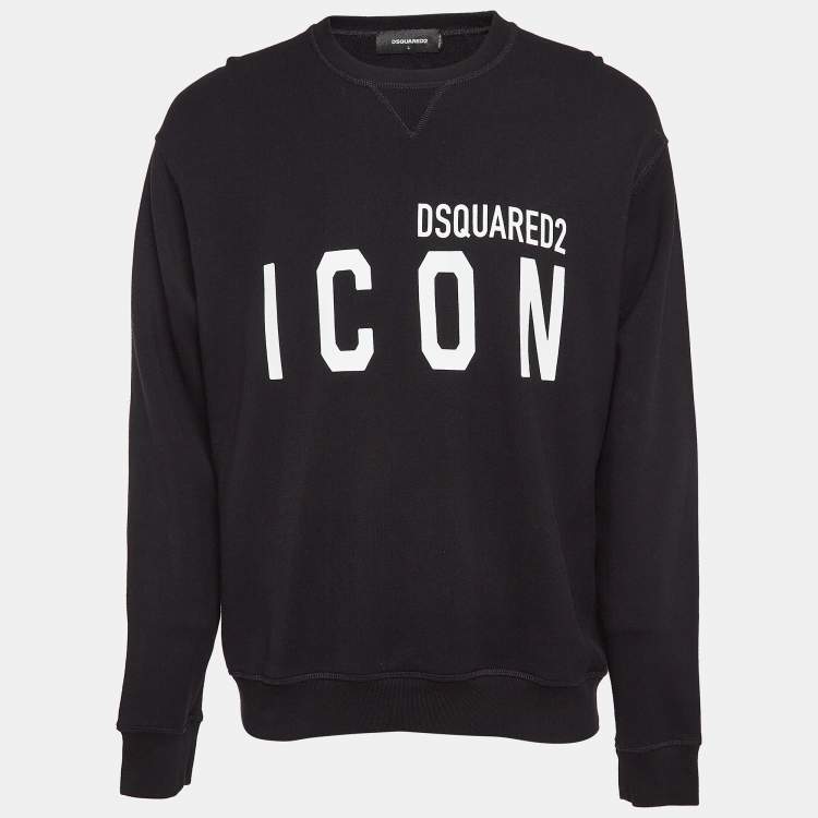 Pre Owned Dsquared2 Black Printed Cotton Knit Sweatshirt L