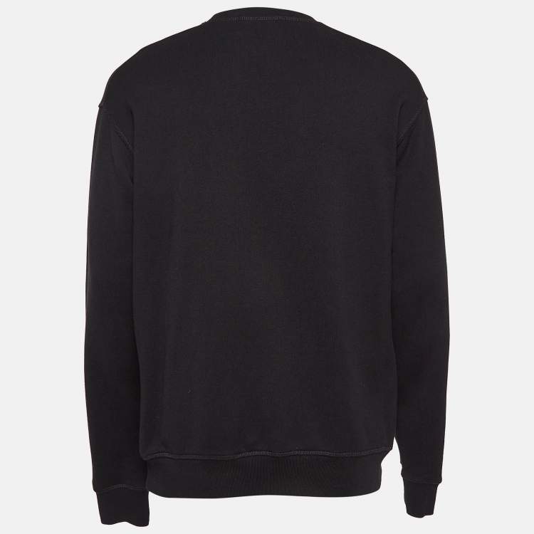 Pre Owned Dsquared2 Black Printed Cotton Knit Sweatshirt L