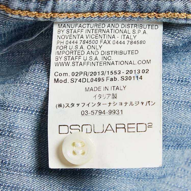 Pre Owned Dsquared2 Blue Corduroy Pocket Denim Patch Detail Shirt L