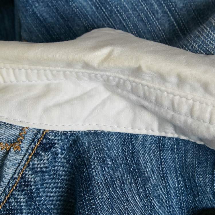 Pre Owned Dsquared2 Blue Corduroy Pocket Denim Patch Detail Shirt L