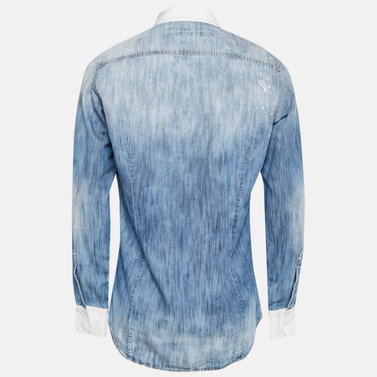 Pre Owned Dsquared2 Blue Corduroy Pocket Denim Patch Detail Shirt L