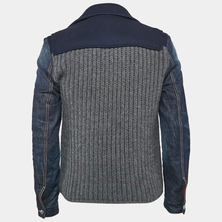 Pre Owned Dsquared2 Navy Blue Wool Knit and Denim Short Duffle Jacket M