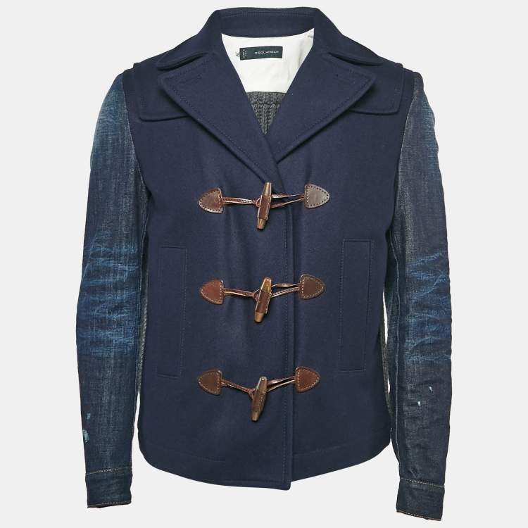 Pre Owned Dsquared2 Navy Blue Wool Knit and Denim Short Duffle Jacket M