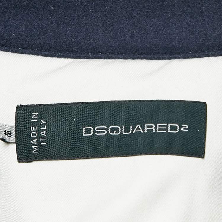 Pre Owned Dsquared2 Navy Blue Wool Knit and Denim Short Duffle Jacket M