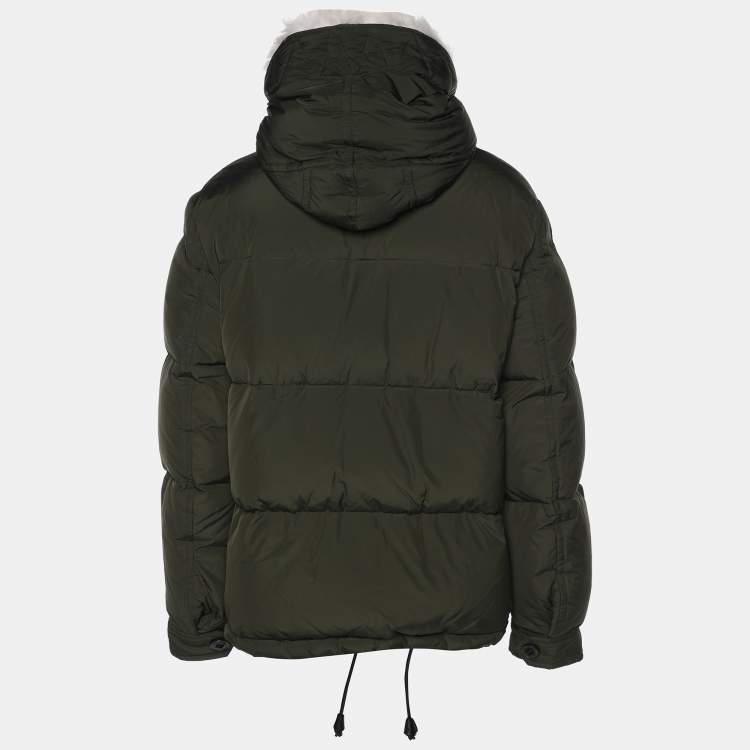 Pre Owned Dsquared2 Dark Green Nylon and Goat Hair Bomber Jacket L