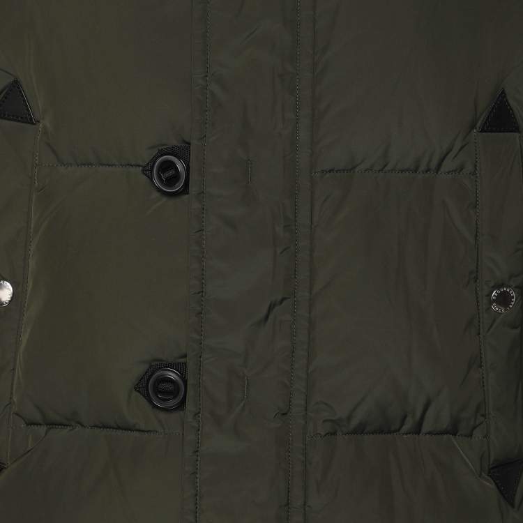 Pre Owned Dsquared2 Dark Green Nylon and Goat Hair Bomber Jacket L