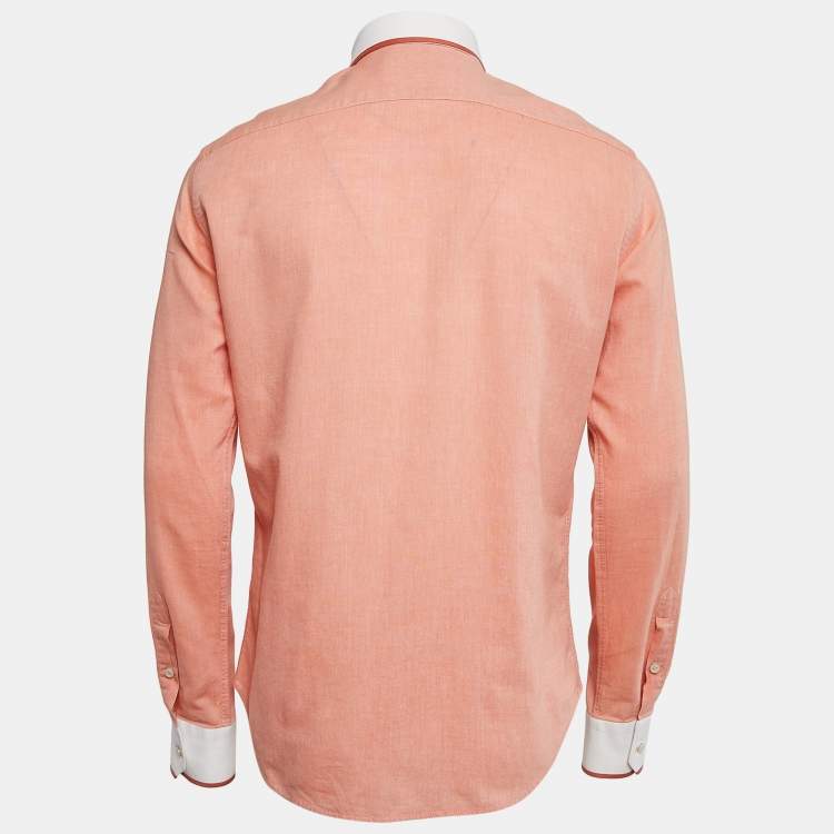 Pre Owned Dsquared2 Light Orange Cotton Blend Contrast Detail Shirt M