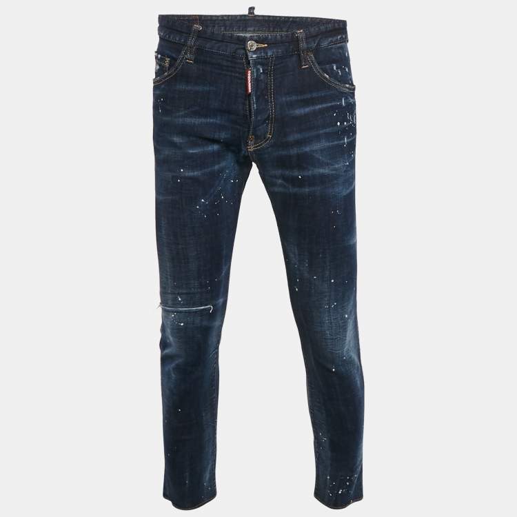 Pre Owned Dsquared2 Blue Denim Distressed Jeans M Waist 37"