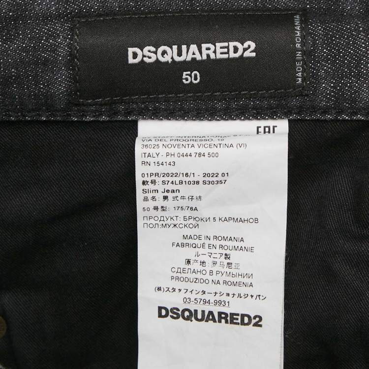 مملوكة مسبقًا Dsquared2 Black Denim Distressed Denim Slim Fit Jeans L Waist 37"