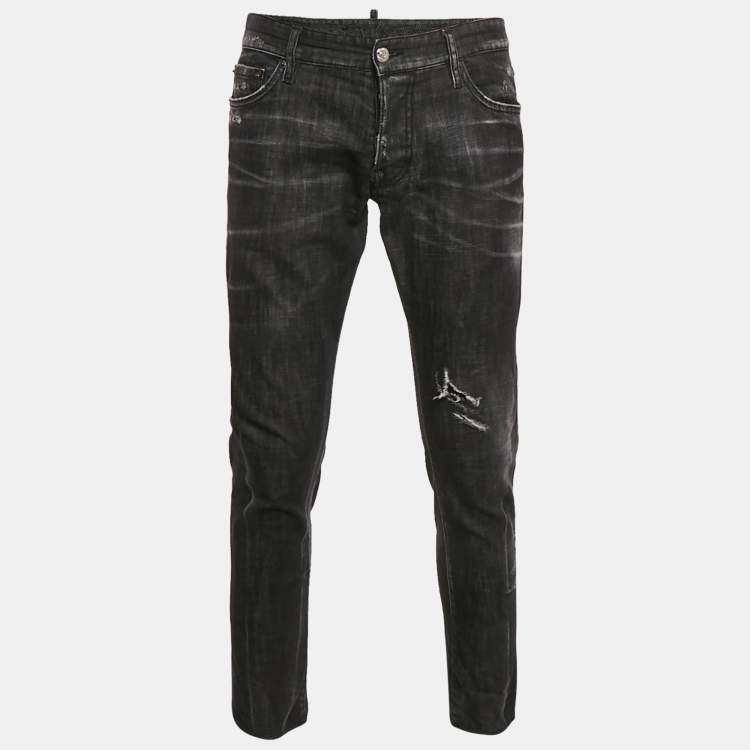مملوكة مسبقًا Dsquared2 Black Denim Distressed Denim Slim Fit Jeans L Waist 37"