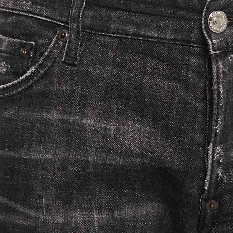 مملوكة مسبقًا Dsquared2 Black Denim Distressed Denim Slim Fit Jeans L Waist 37"