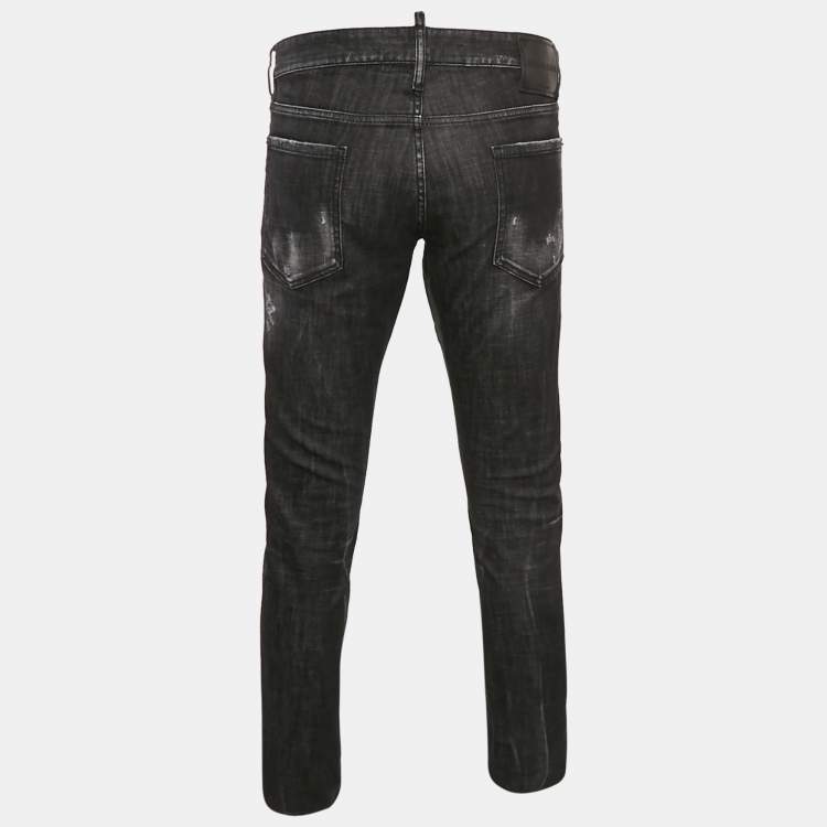 مملوكة مسبقًا Dsquared2 Black Denim Distressed Denim Slim Fit Jeans L Waist 37"