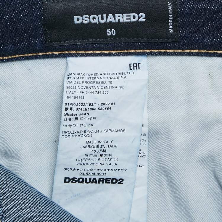 Pre Owned Dsquared2 Blue Denim Logo Print Pocket Jeans L Waist 38"