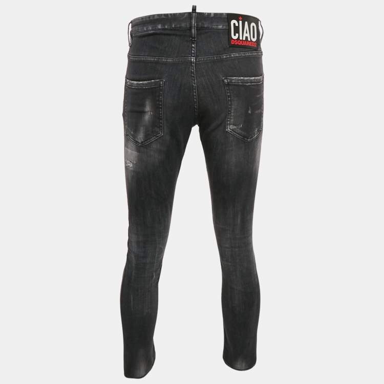 Pre Owned Dsquared2 Grey Denim Distressed Skater Jeans L Waist 36"