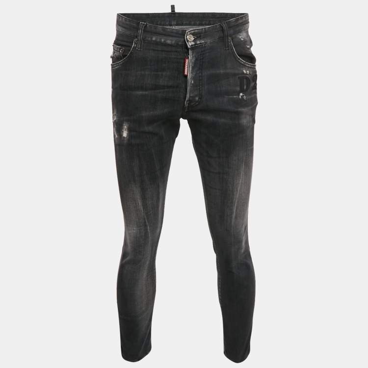 Pre Owned Dsquared2 Grey Denim Distressed Skater Jeans L Waist 36"