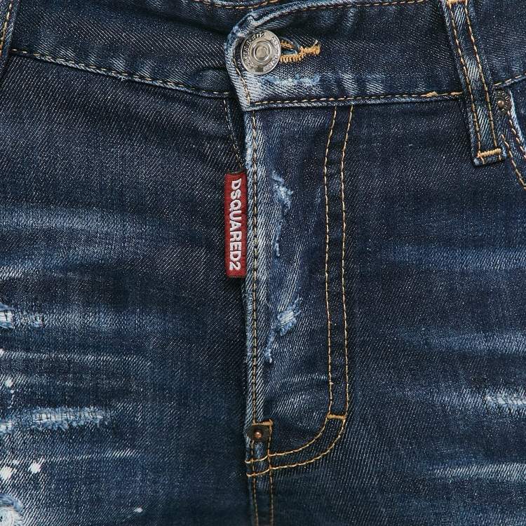 Pre Owned Dsquared2 Blue Distressed Denim Super Twinky Jeans S Waist 32"