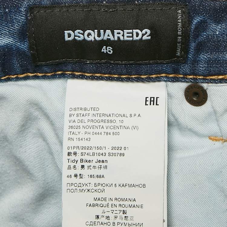 Pre Owned Dsquared2 Blue Distressed Denim Tidy Biker Jean S Waist 32"