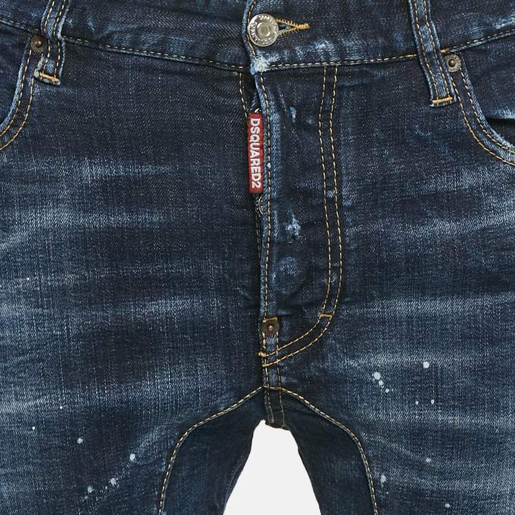 Pre Owned Dsquared2 Blue Distressed Denim Tidy Biker Jean S Waist 31"
