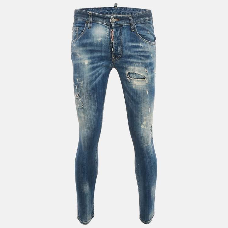 Pre Owned Dsquared2 Blue Distressed Denim Jeans S Waist 33"