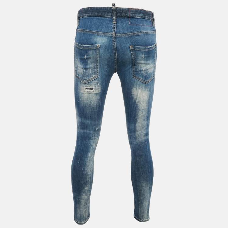 Pre Owned Dsquared2 Blue Distressed Denim Jeans S Waist 33"
