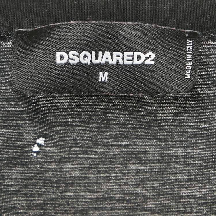 Pre Owned Dsquared2 Black Cotton V-Neck Distressed T-Shirt M