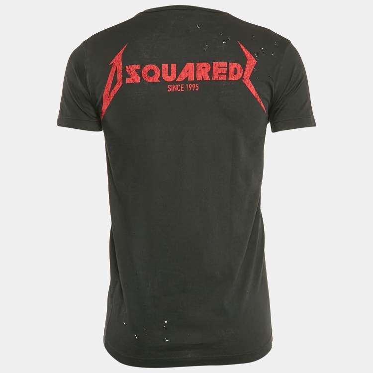 Pre Owned Dsquared2 Black Cotton V-Neck Distressed T-Shirt M