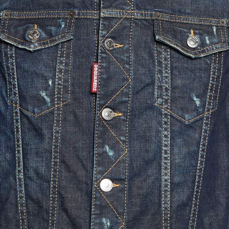Pre Owned Dsquared2 Navy Blue Raw Edge Layered Denim Jacket M