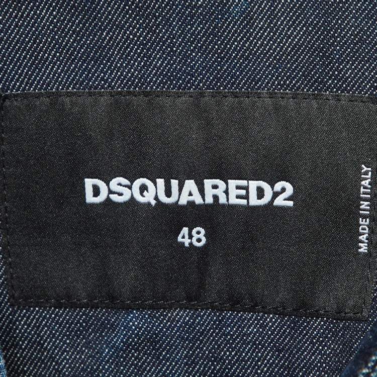 Pre Owned Dsquared2 Navy Blue Raw Edge Layered Denim Jacket M