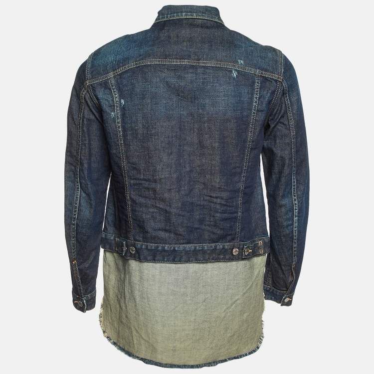 Pre Owned Dsquared2 Navy Blue Raw Edge Layered Denim Jacket M