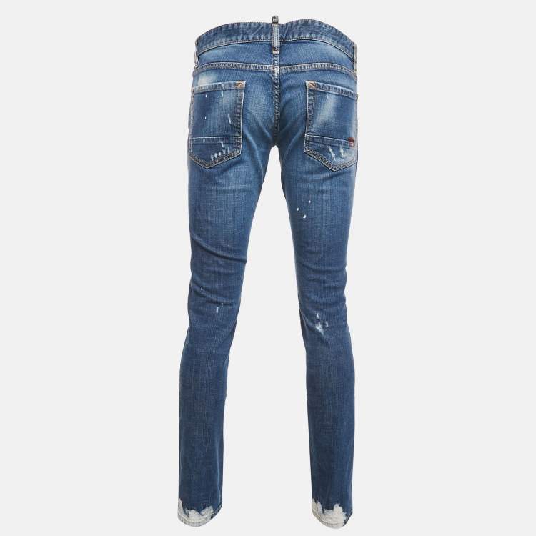 Pre Owned Dsquared2 Blue Distressed Denim Slim Fit Jeans XL Waist 35"
