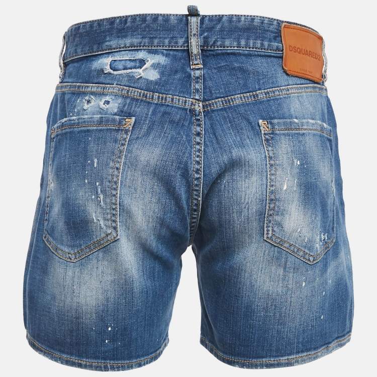 Pre Owned Dsquared2 Blue Distressed Denim Shorts L 