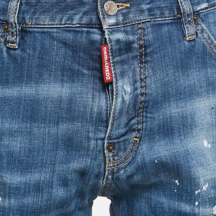 Pre Owned Dsquared2 Blue Distressed Denim Ripped Shorts L