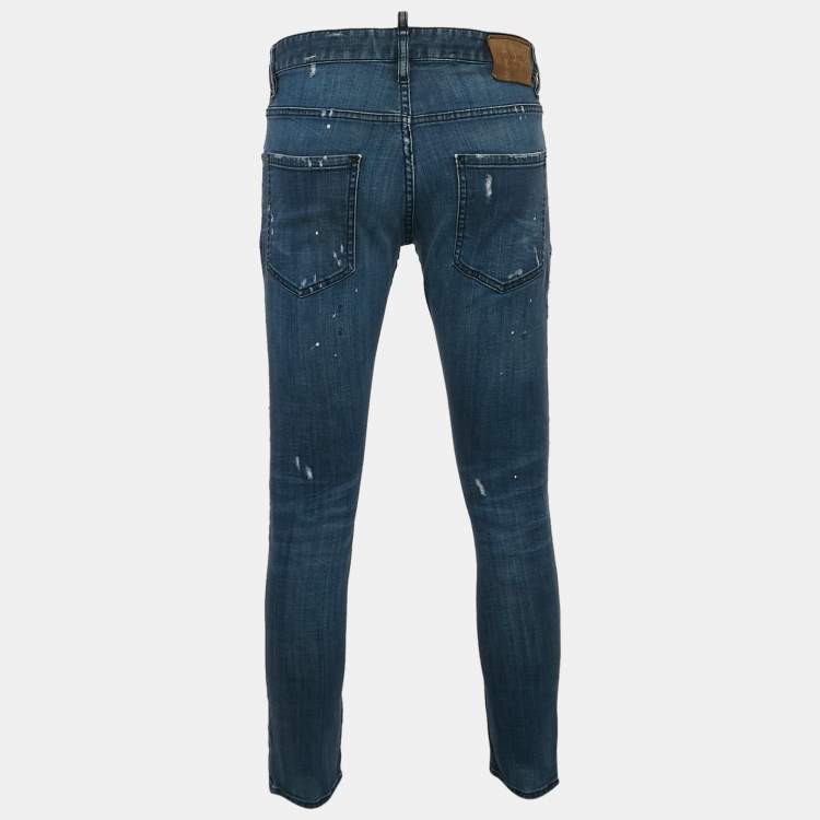 Pre Owned Dsquared2 Blue Distressed Denim Skater Jeans XL Waist 35"