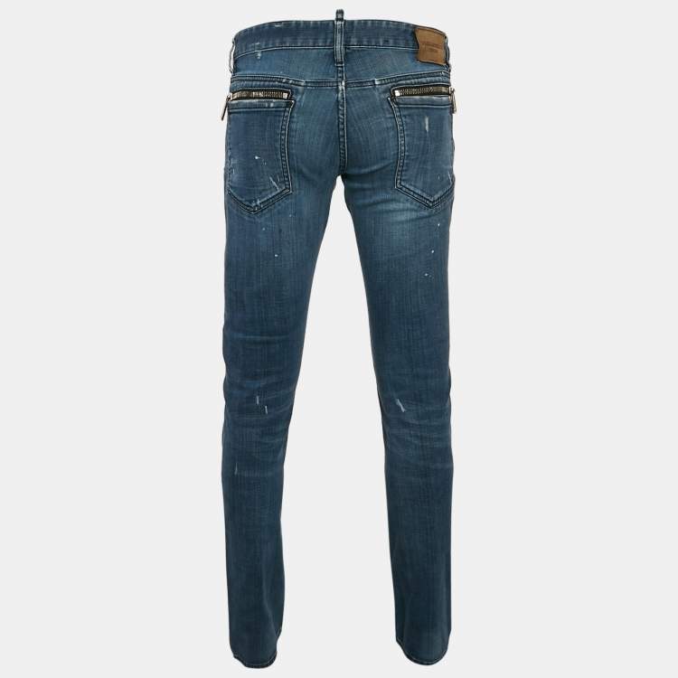 Pre Owned Dsquared2 Blue Distressed Denim Slim Fit Jeans L Waist 50"