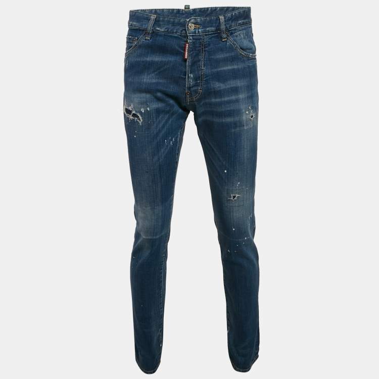 Pre Owned Dsquared2 Blue Distressed Denim Cool Guy Jeans L Waist 34"